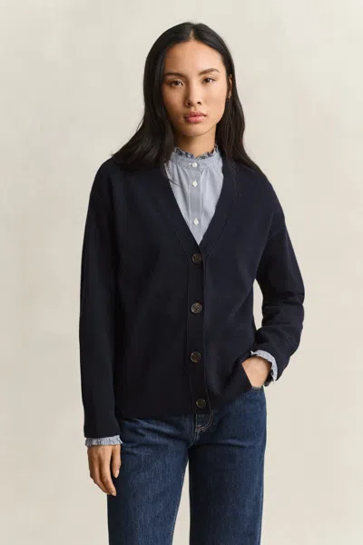 Gant Superfine Lambswool Cardigan In Blue