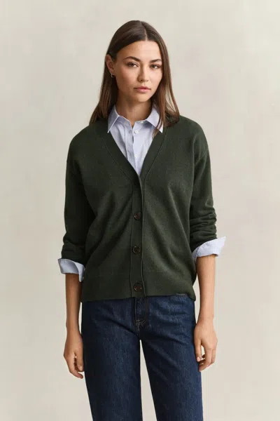 Gant Superfine Lambswool Cardigan In Green