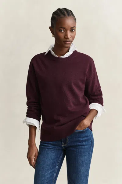 Gant Superfine Lambswool Crew Neck Sweater In Red