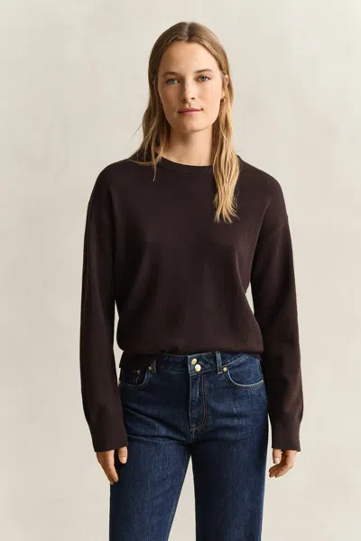 Gant Superfine Lambswool Crew Neck Sweater In Brown