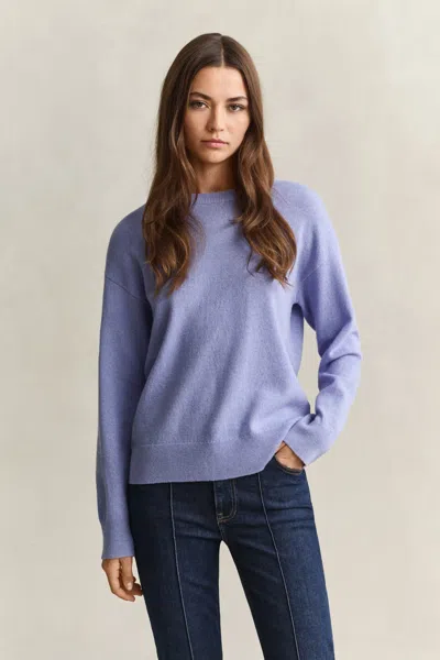 Gant Superfine Lambswool Crew Neck Sweater In Blue