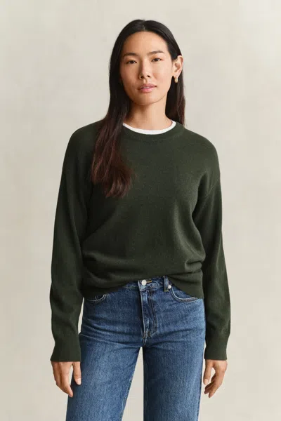 Gant Superfine Lambswool Crew Neck Sweater In Black