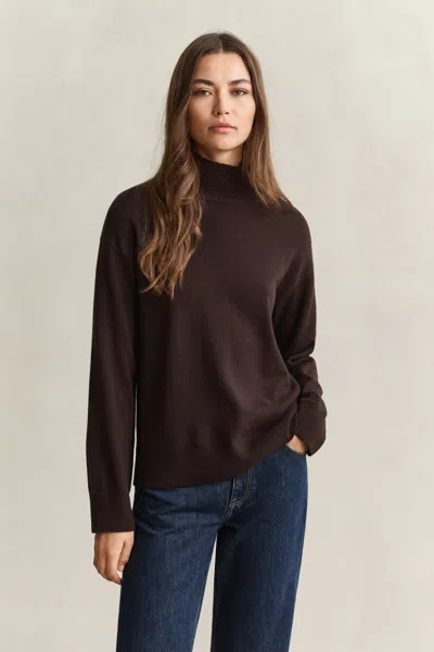 Gant Superfine Lambswool Mock Neck Sweater In Brown