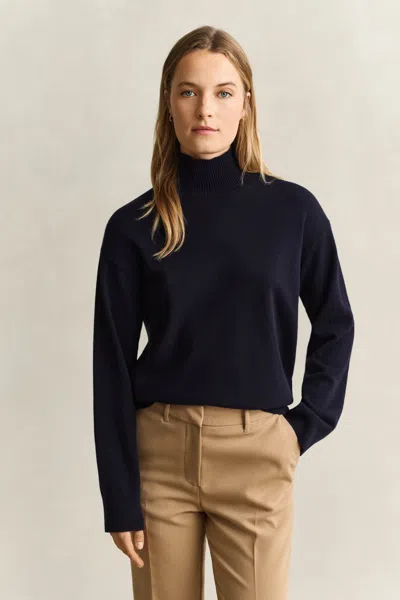 Gant Superfine Lambswool Mock Neck Sweater In Black