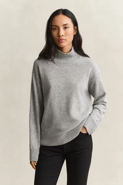 Gant Superfine Lambswool Mock Neck Sweater In Gray