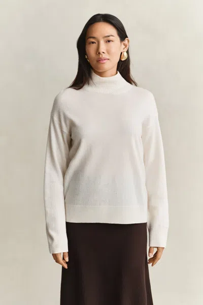 Gant Superfine Lambswool Mock Neck Sweater In White