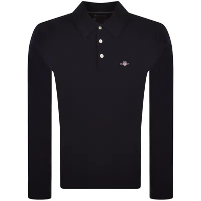 Gant Superfine Lambswool Polo Navy In Black