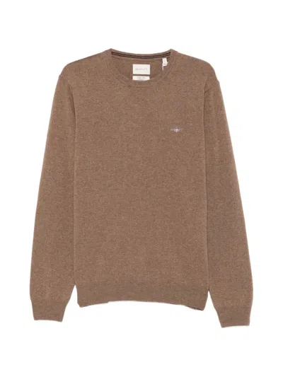 Gant Superfine Lambswool Sweater In Brown