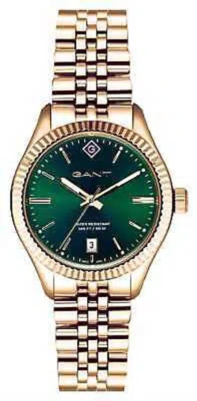 Pre-owned Gant Sussex (34mm) Green Dial / Gold Pvd Stainless Steel G136011 Watch