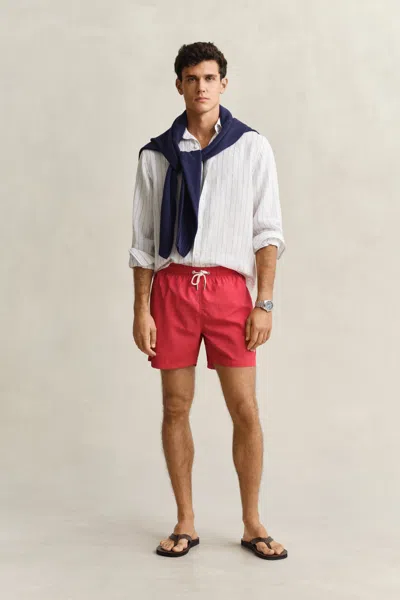 Gant Logo-print Drawstring Swim Shorts In Red