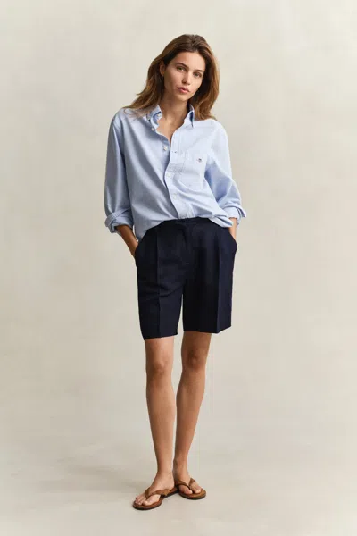 Gant Tailored Linen Blend Shorts In Blue
