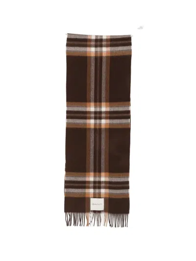 Gant Tartan-check Wool Scarf In Brown