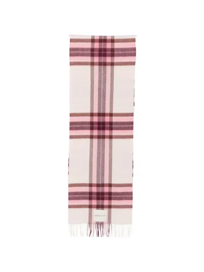 Gant Tartan-check Wool Scarf In Pink
