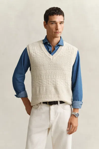 Gant Textured Cotton Blend Vest In Neutral
