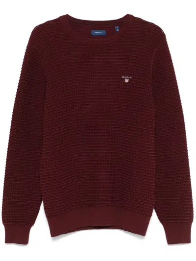 Gant Textured Cotton Sweater In Red