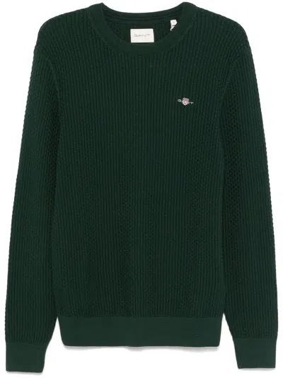 Gant Textured Cotton Sweater In Green