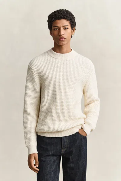 Gant Textured Cotton Wool Mock Neck Sweater In Neutral