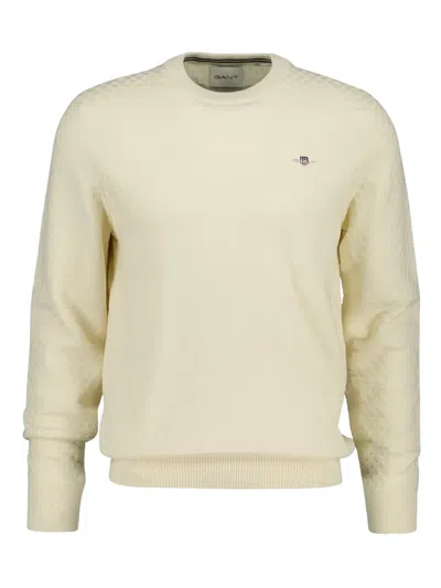 Gant Textured Crew-neck Sweater In Neutral