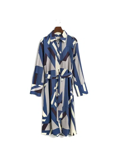 Gant Tie-waist Patterned Midi Shirt Dress In Blue