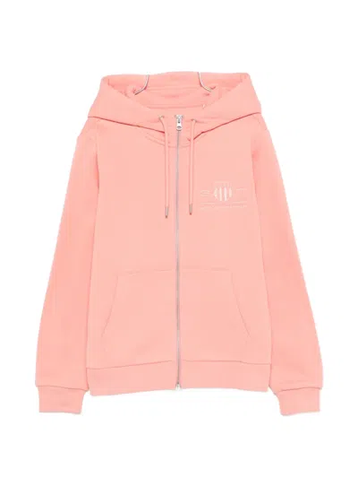 Gant Tonal Shield Hooded Zip-up Cardigan In Pink