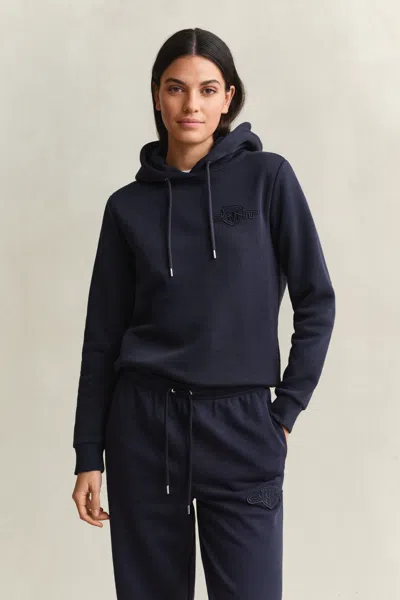 Gant Tonal Shield Hoodie In Blue