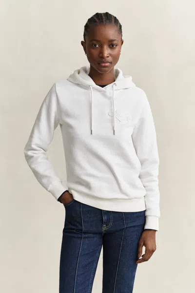 Gant Tonal Shield Hoodie In White