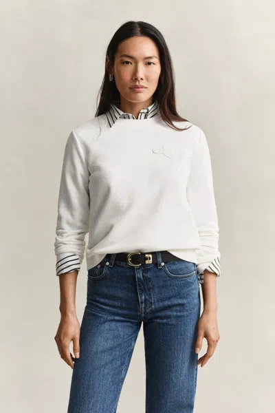 Gant Tonal Shield Sweatshirt In White