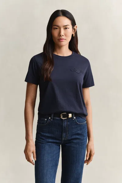 Gant Tonal Shield T-shirt In Evening Blue