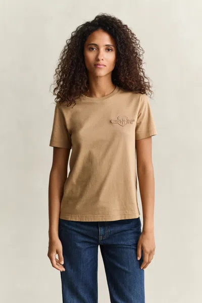 Gant Tonal Shield T-shirt In Warm Khaki