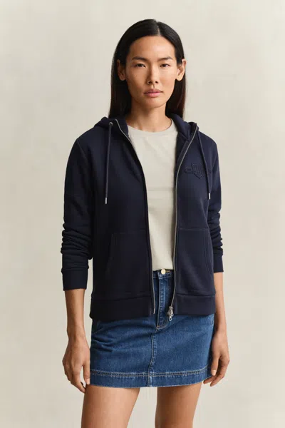 Gant Tonal Shield Zip Hoodie In Blue