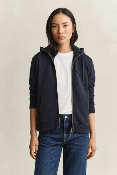 Gant Tonal Shield Zip Hoodie In Blue