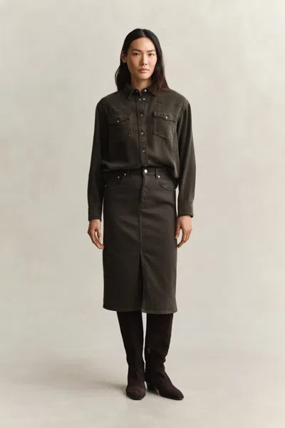 Gant Twill Colored Pencil Skirt In Brown