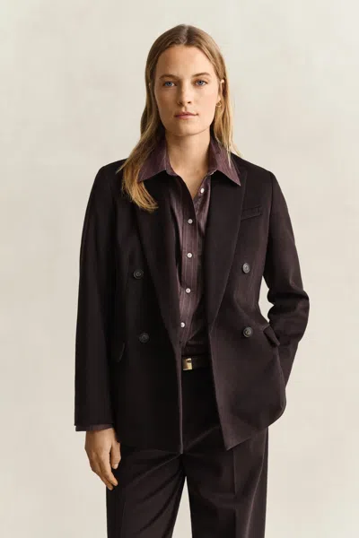 Gant Twill Velvet Club Blazer In Deep Brown
