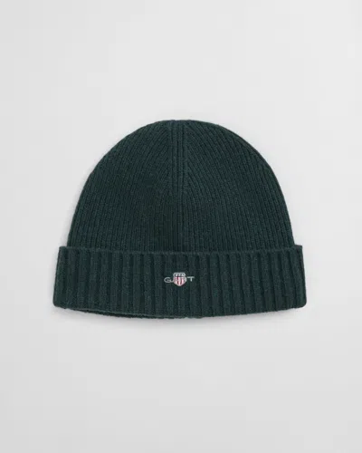 Gant Unisex Shield Wool Beanie In 374 Tartan Green