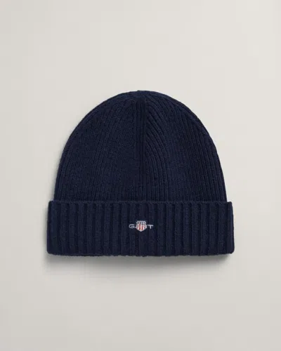 Gant Unisex Shield Wool Beanie In 410 Marine