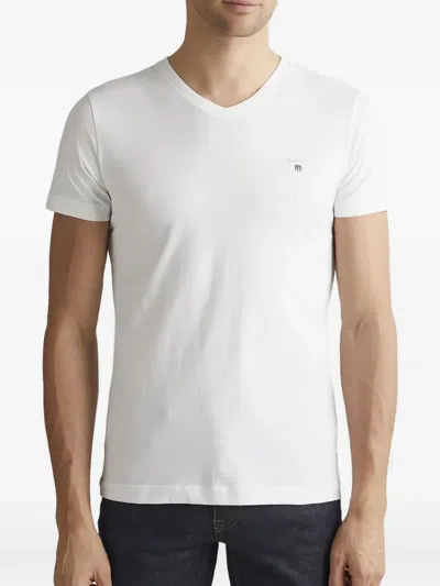 Gant V-neck Logo-detail T-shirt In White