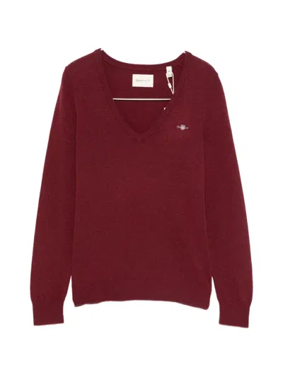 Gant V-neck Sweater In Burgundy