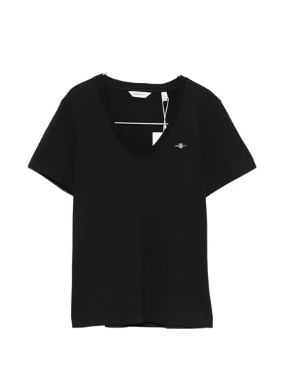 Gant V-neck T-shirt In Black