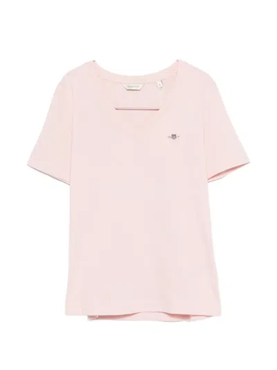 Gant V-neck T-shirt In Pink