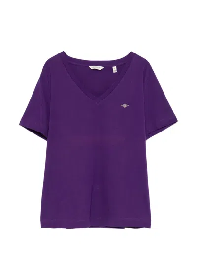 Gant V-neck T-shirt In Purple