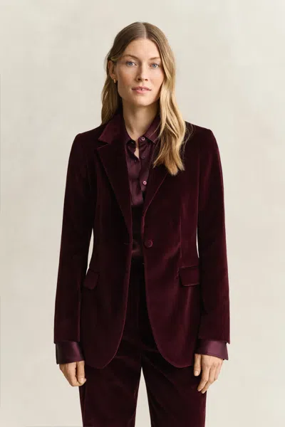 Gant Velvet Blazer In Burgundy