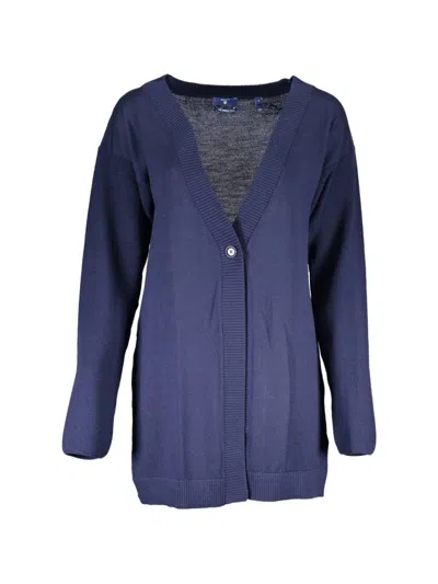 Gant V-neck Fine-knit Cardigan In Blue