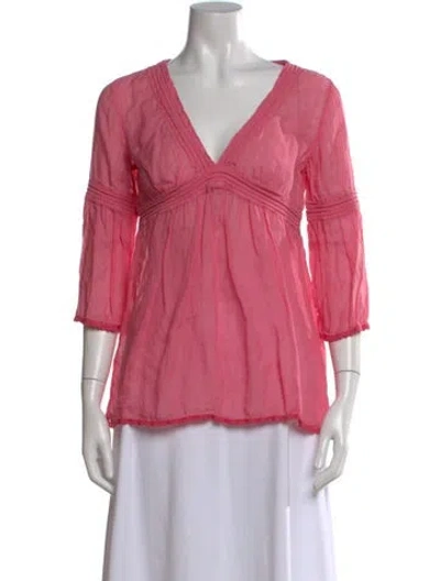Pre-owned Gant V-neck Three-quarter Sleeve Top In Pink