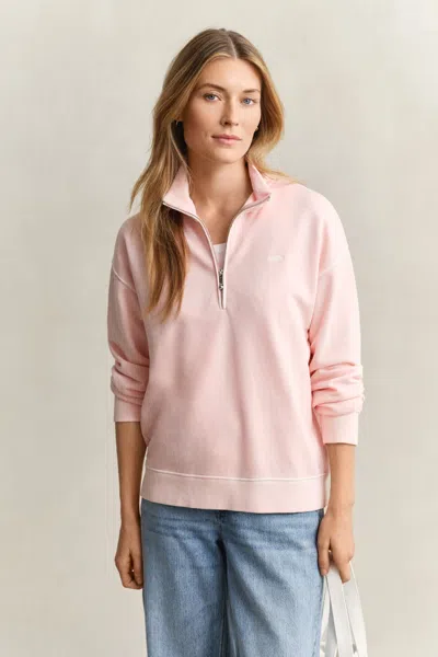 Gant Washed Shield Half-zip Sweatshirt In Pink