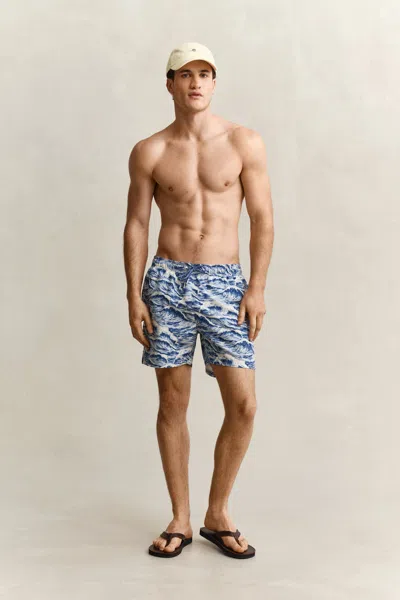 Gant Waves Print Swim Shorts In Blue