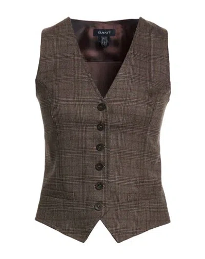 Gant Woman Tailored Vest Brown Size 10 Wool, Lycra