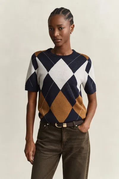 Gant Wool Argyle Short Sleeve Sweater In Multi