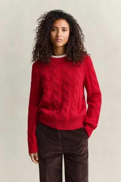 Gant Wool Blend Cable Knit Sweater In Red