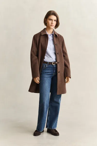 Gant Wool Blend Car Coat In Deep Brown