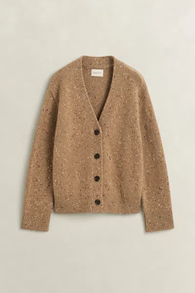 Gant Wool Blend Nepps Cardigan In Warm Khaki